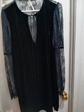 Free People Black Velvet Dress with Lace Inset